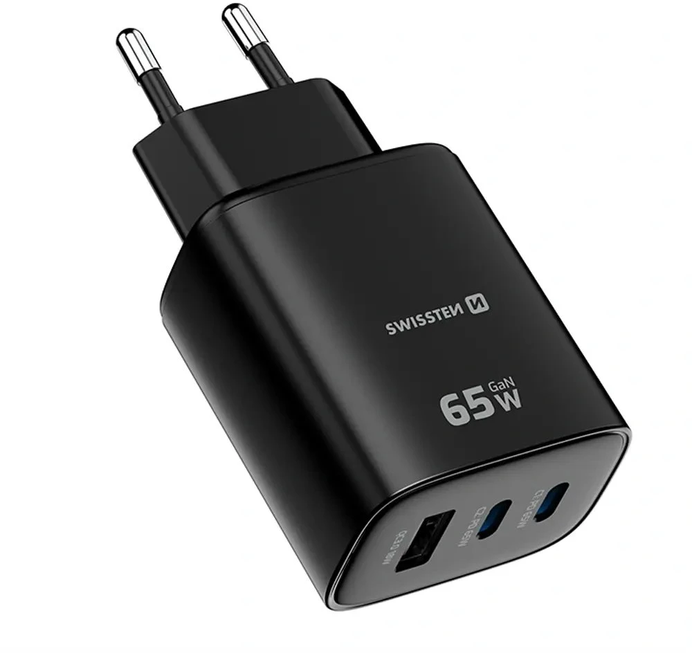 Swissten Edge 65 W GaN Adapteris, Juodas