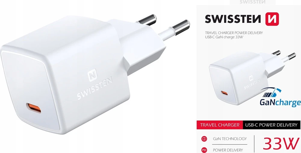 Swissten GaN USB-C 33W balta