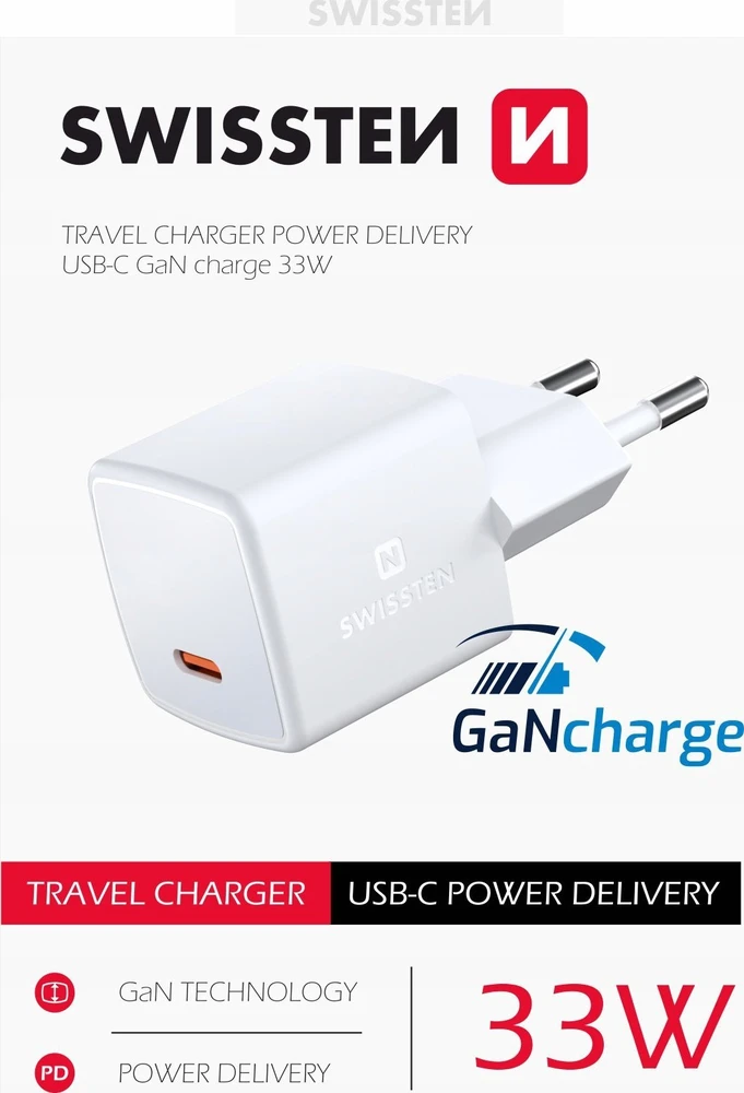 Swissten GaN USB-C 33W balta