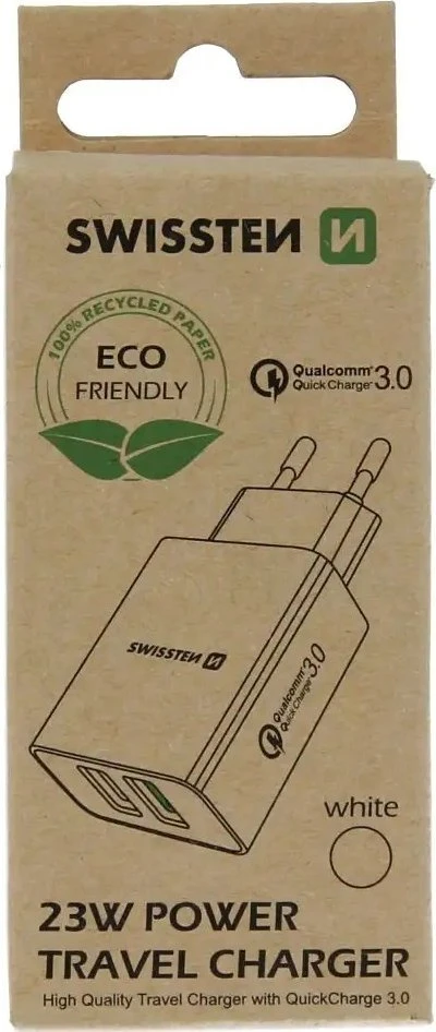 Įkroviklis Swissten SW-2XUSB-QC-ECO-23W-BK Podróżna 3x USB-A 23 W (22060200ECO*)