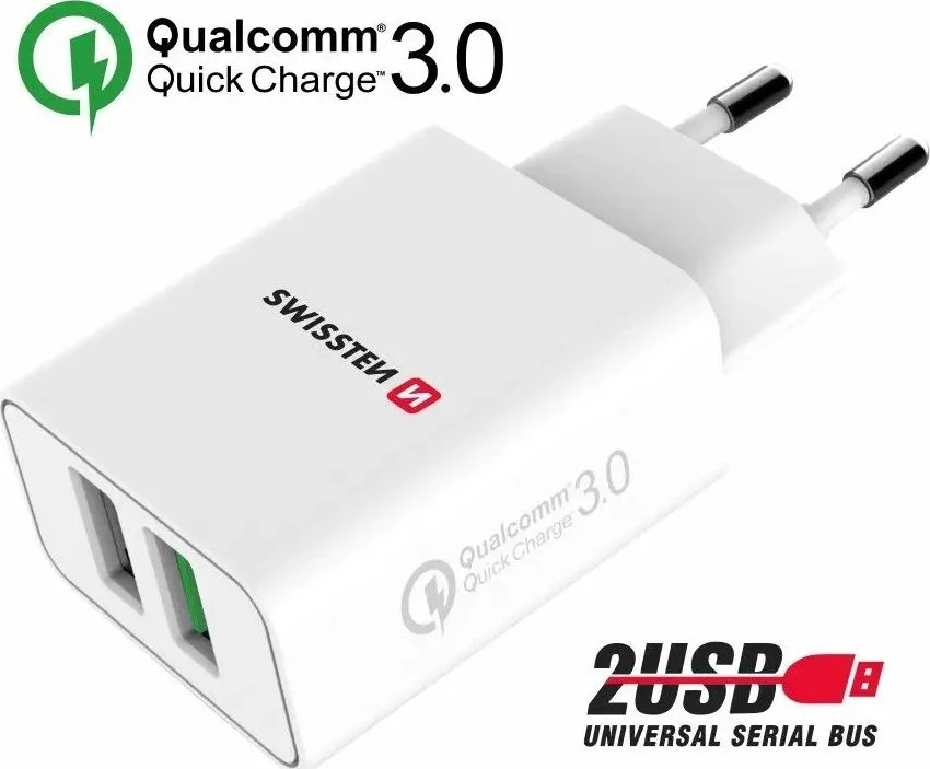 Įkroviklis Swissten SW-2XUSB-QC-ECO-23W-BK Podróżna 3x USB-A 23 W (22060200ECO*)