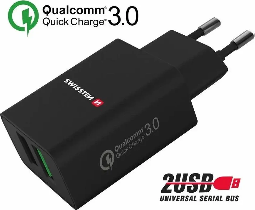 Įkroviklis Swissten SW-2XUSB-QC-ECO-23W-BK Podróżna 3x USB-A 23 W (22060200ECO*)