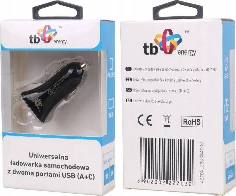 TB Universalus USB A+C QC automobilinis įkroviklis