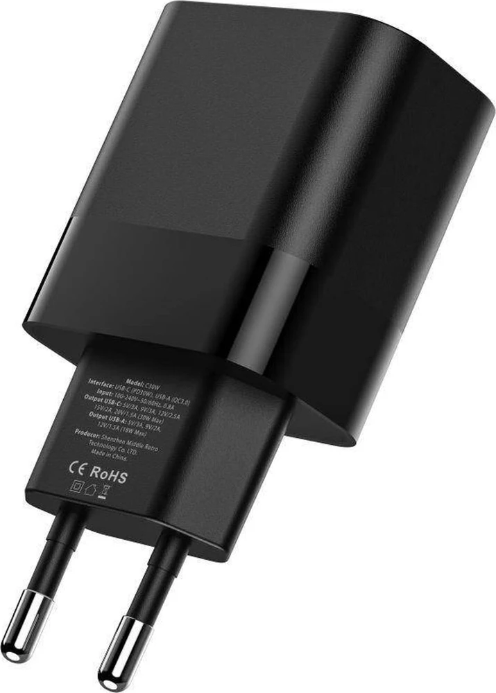 Įkroviklis 30W USB QC3.0 + USB-C PD Tech-Protect C30W juodos spalvos