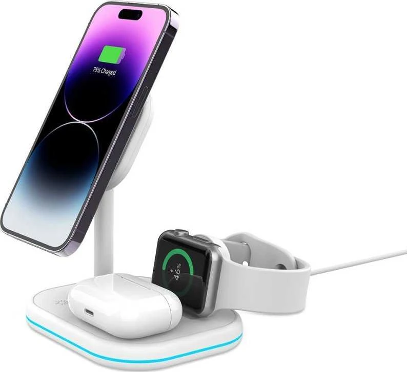 Magnetinis belaidis įkroviklis MagSafe 15W 3in1 Tech-Protect QI15W-A27 baltos spalvos