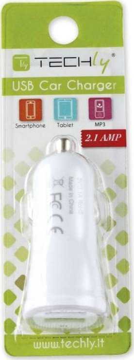 TECHLY 305281 Techly Automobilinis USB pakrovėjas 5V 1A/2.1A, 12/24V, du USB jungtys, baltas