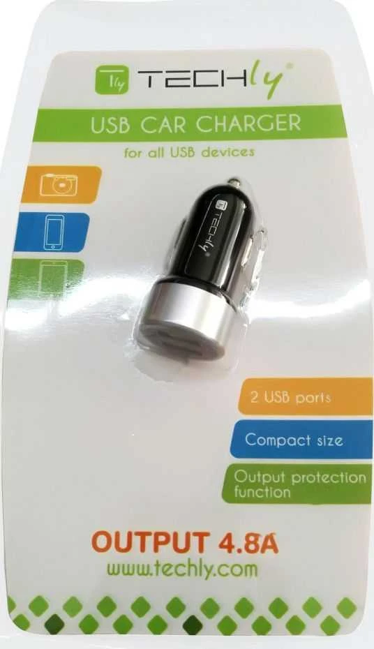 TECHLY Car Charger 2p USB 5V su 4.8A išėjimu Juodas