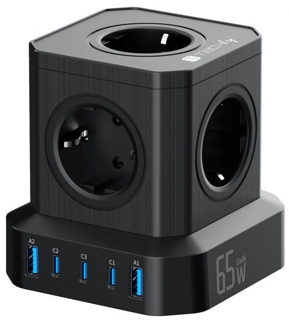 Techly Įkroviklis GaN Power Cube maitinimo kištukas 230V 65W 3x USB-C 2x USB-A