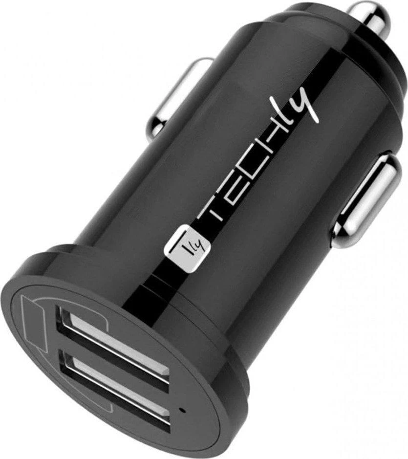 TECHLY Mini Car Charger 2 USB-A Ports 24W / 4.8A Juodas