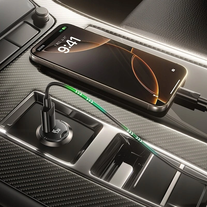 Įkroviklis automobilinis pakrovėjas Baseus PrimeTrip VP2 45W USB-C su kabeliu 60W USB-C į USB-C 1m - juoda