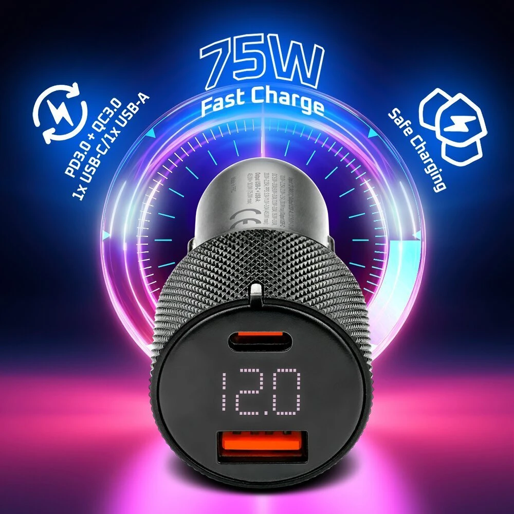 Automobilinis įkroviklis everActive CC-50Q USB QC3.0 + USB-C PD 75W