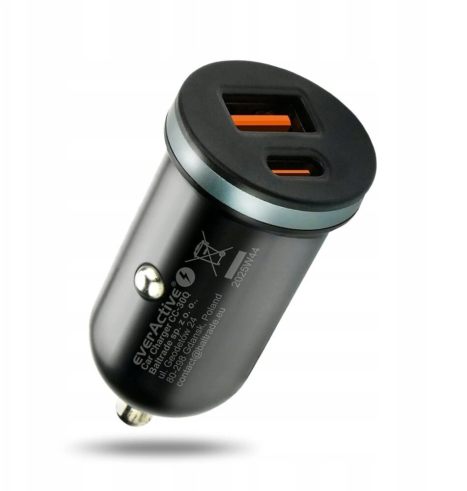Automobilinis įkroviklis everActive CC-30Q USB + USB-C QC 3.0 PD 35W