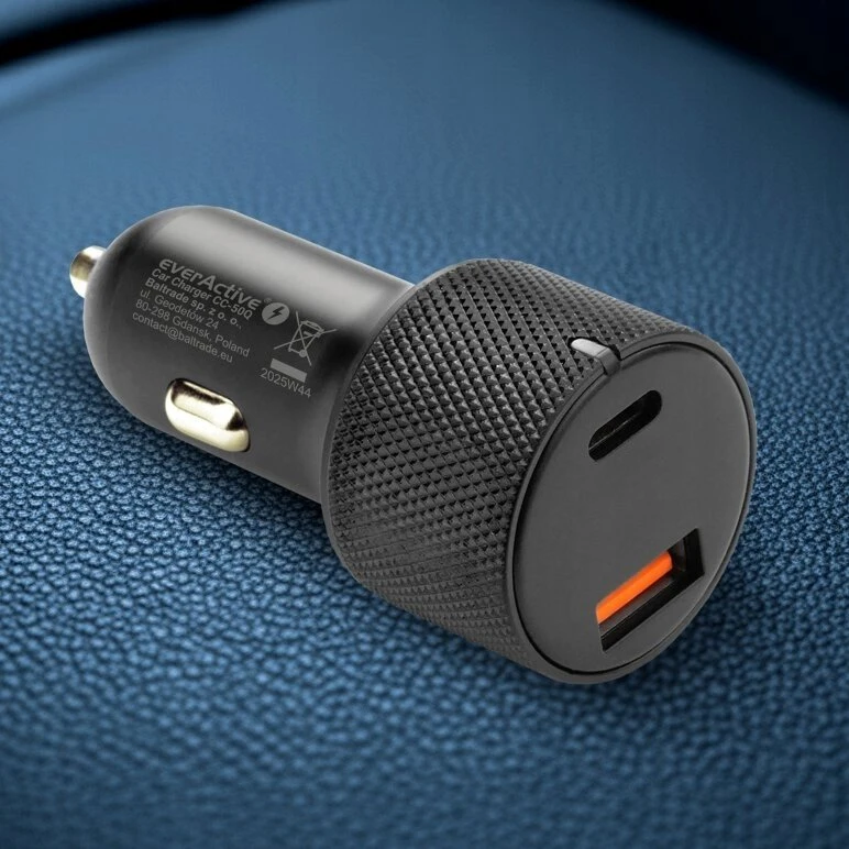 Automobilinis įkroviklis everActive CC-50Q USB QC3.0 + USB-C PD 75W