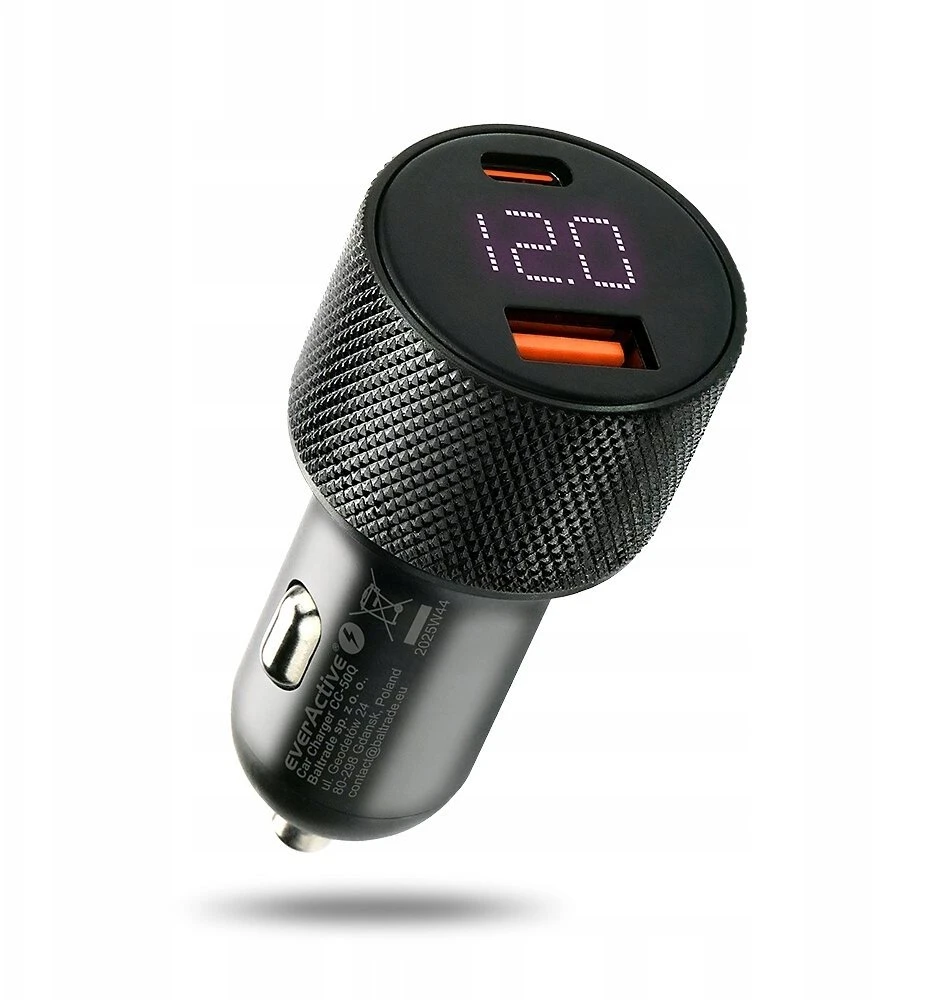 Automobilinis įkroviklis everActive CC-50Q USB QC3.0 + USB-C PD 75W