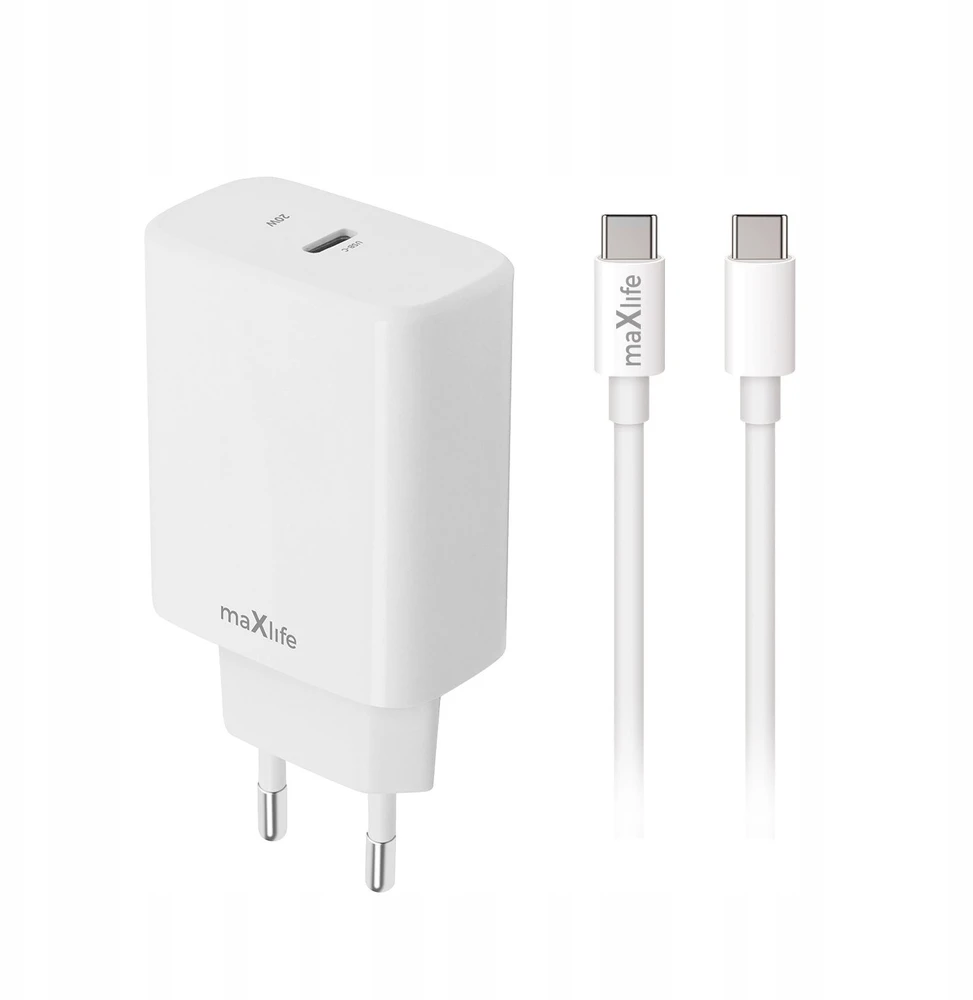 Telforceone Maxlife MXTC-10-20C PD QC įkroviklis 1x USB-C 20W baltas + USB-C - USB-C laidas 20W