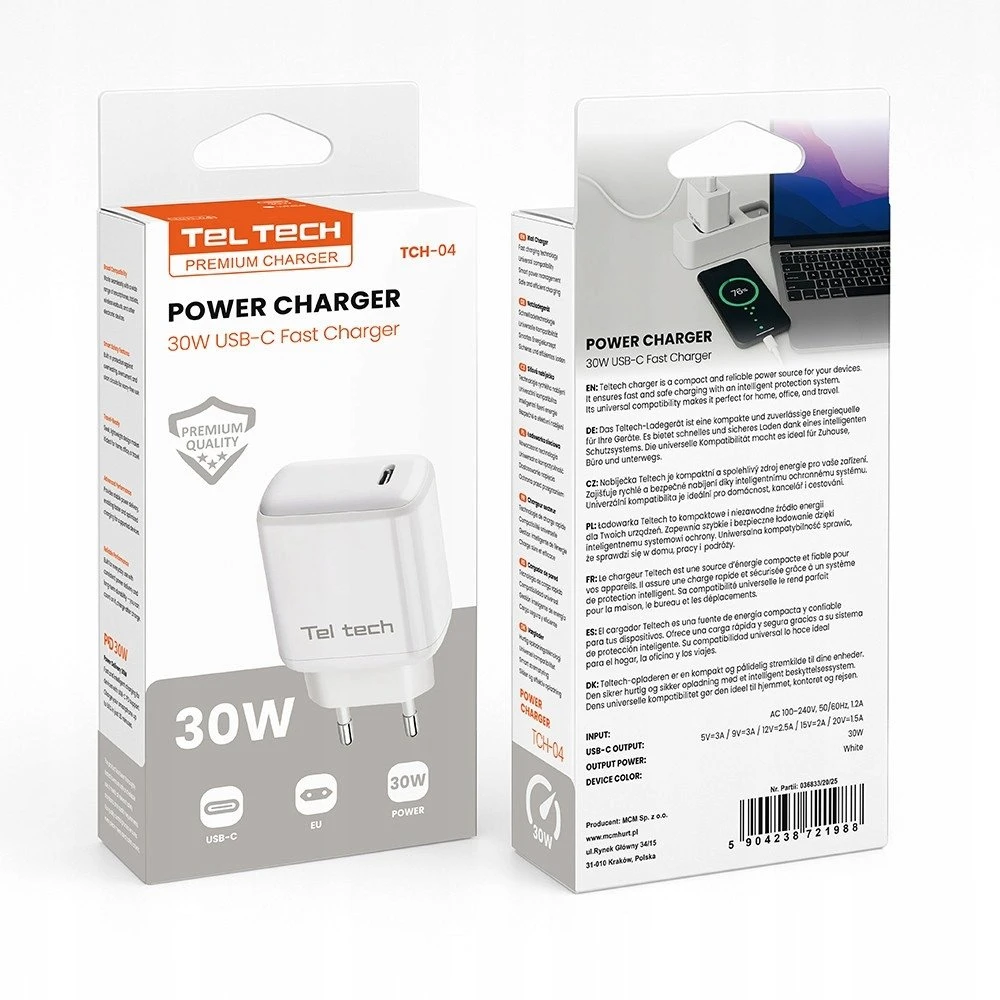 Teltech Įkroviklis jungiama į tinklą TYP-C 30W balta TCH-04