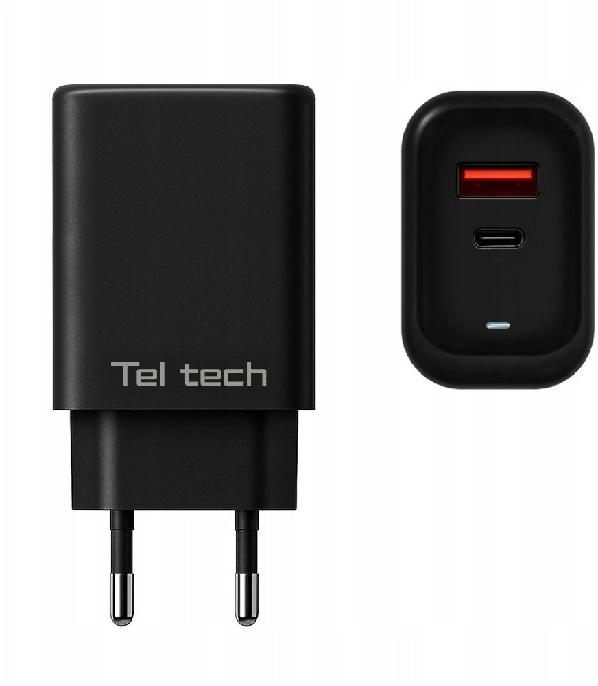 Teltech kroviklis jungiama į tinklą GaN USB / Typ-C 65W QC PD juoda TCH-05