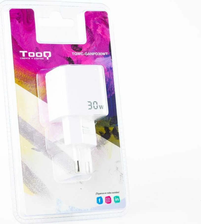„TooQ GAN“ USB-C/PD sieninis įkroviklis, 30 W, baltas, skirtas naudoti patalpose, kintamosios srovės, baltas