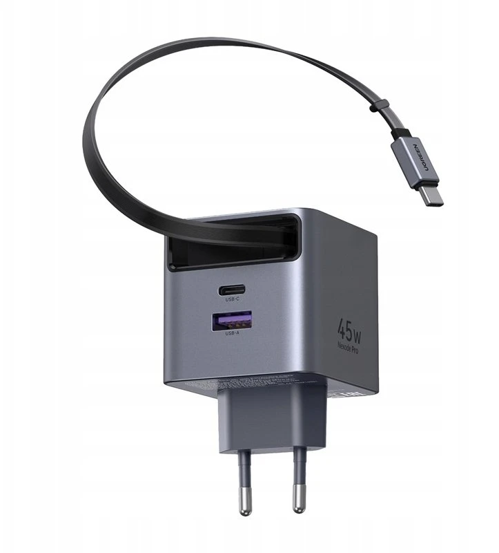 UGREEN Nexode 45W GaN įkroviklis su ištraukiamu USB-C laidu