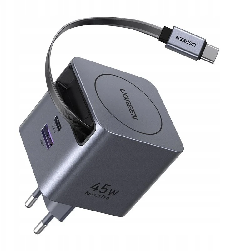 UGREEN Nexode 45W GaN įkroviklis su ištraukiamu USB-C laidu
