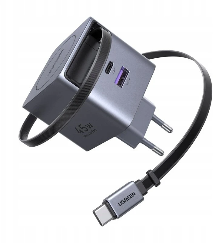 UGREEN Nexode 45W GaN įkroviklis su ištraukiamu USB-C laidu