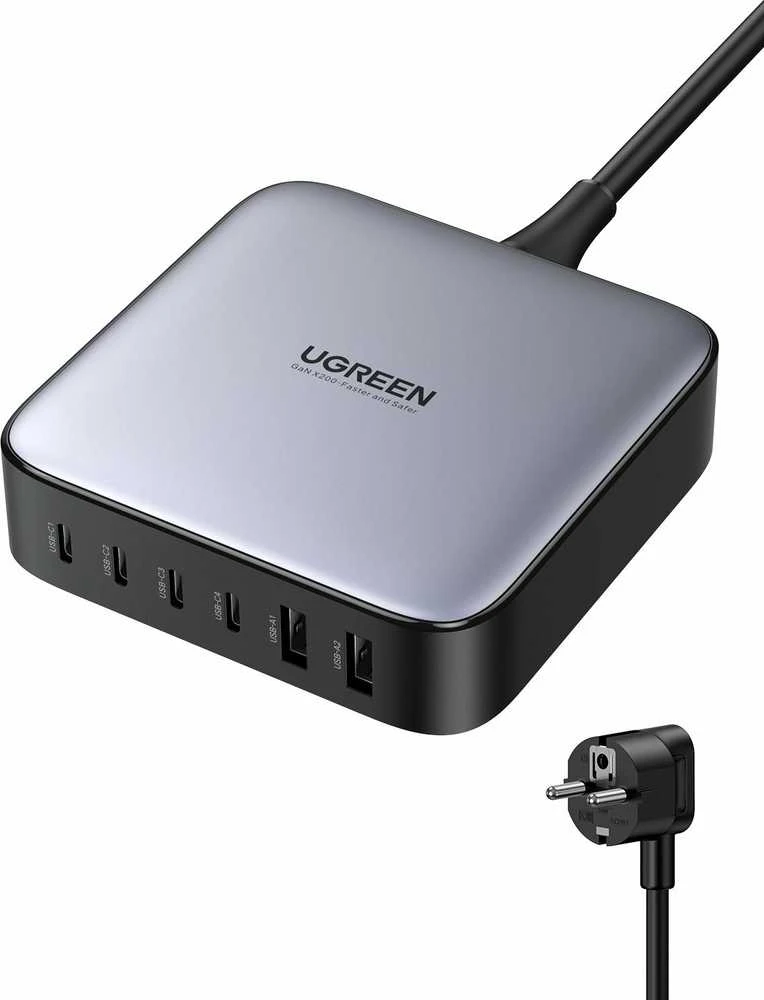 UGREEN 2USB-A+4USB-C 200W Desktop greitasis įkroviklis, pilkas