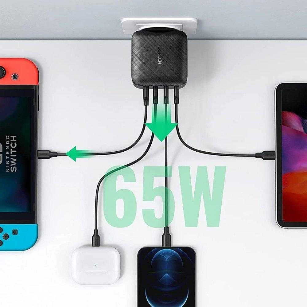 Įkroviklis UGREEN CD224, 3 x USB-C, 1 x USB, GaN, 65W