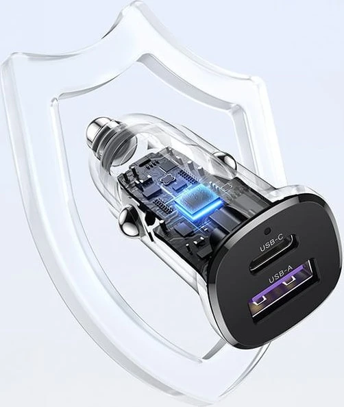 Automobilinis įkroviklis 30W USB-C + USB UGREEN EC305 juodos spalvos