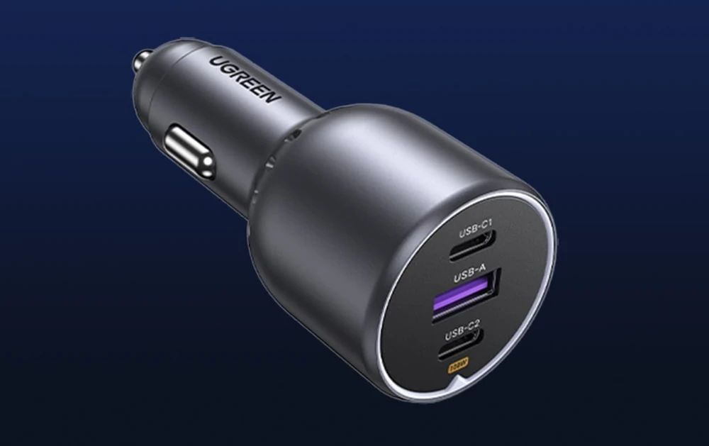Ugreen 130W 3-Port Fast Car Char pilka Ausinės, Mobilus kompiuteris, Mobilusis telefonas, , Išorinė baterija, Telefonas Pilka Cigarų pridegiklis Automatinis