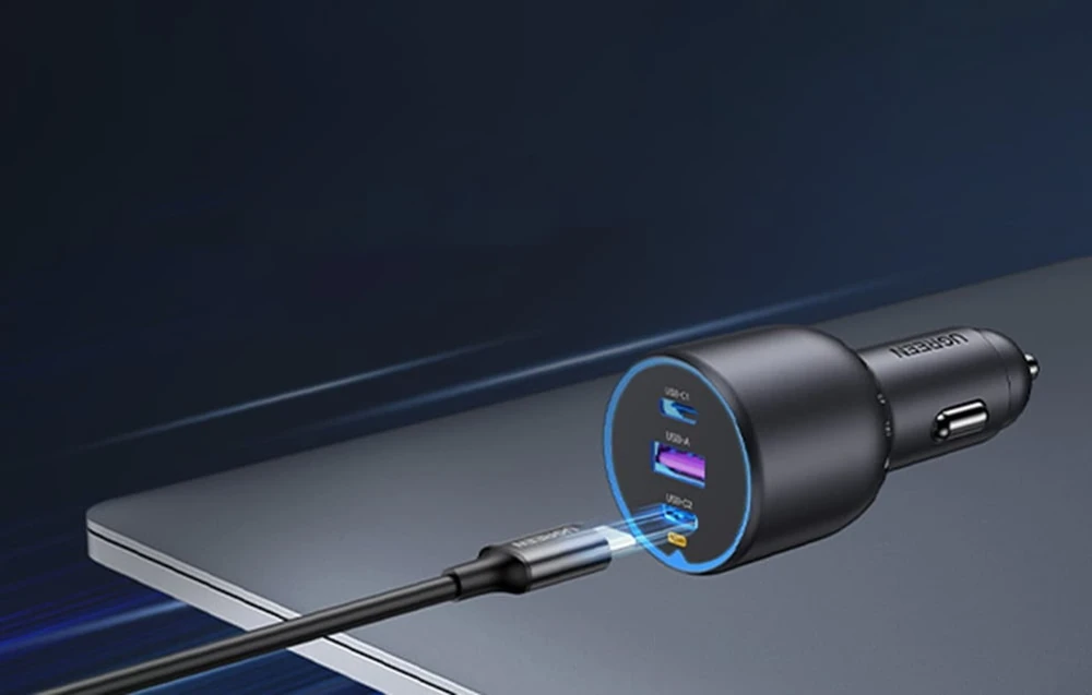 Ugreen 130W 3-Port Fast Car Char pilka Ausinės, Mobilus kompiuteris, Mobilusis telefonas, , Išorinė baterija, Telefonas Pilka Cigarų pridegiklis Automatinis