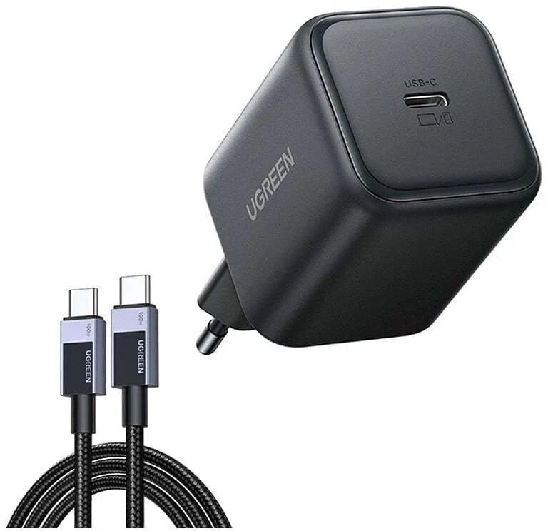Įkroviklis jungiama į tinklą UGREEN X524, 45W, USB-C GaN (juoda) + kabelis 1m