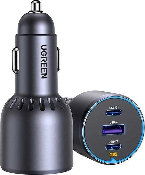 Ugreen Automobilinis įkroviklis 75W 12-24V USB-A + 2xUSB-C QC3.0 PD3.0, pilkas