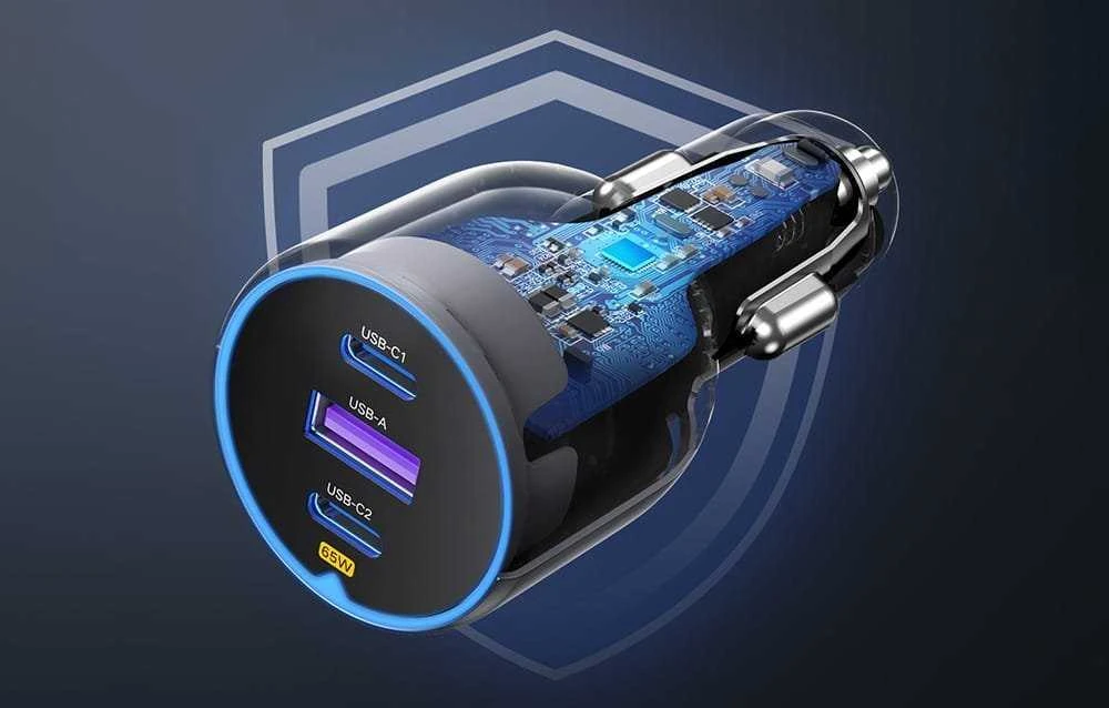 Ugreen Automobilinis įkroviklis 75W 12-24V USB-A + 2xUSB-C QC3.0 PD3.0, pilkas