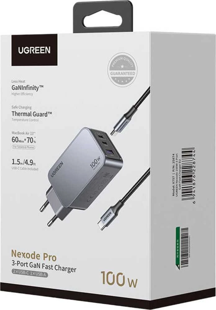 UGREEN Nexode Pro, 100W, 3 prievadų GaN greitasis įkroviklis