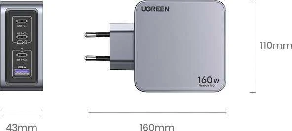 Ugreen Nexode Pro 160W 4 prievadų GaN USB įkroviklis