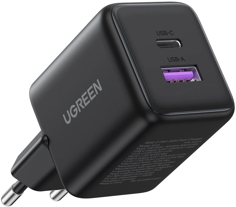Įkroviklis jungiama į tinklą Ugreen X516 USB + USB-C, GaN, 30W (juoda)