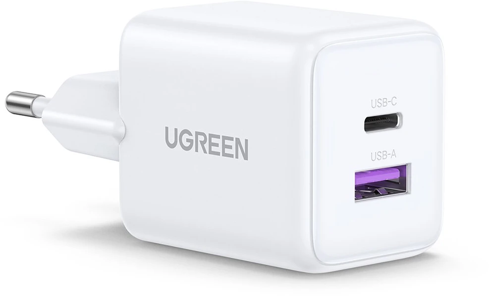 Sieninis įkroviklis UGREEN X516, 30W, 3A, 1 x USB-A - 1 x USB-C, baltas
