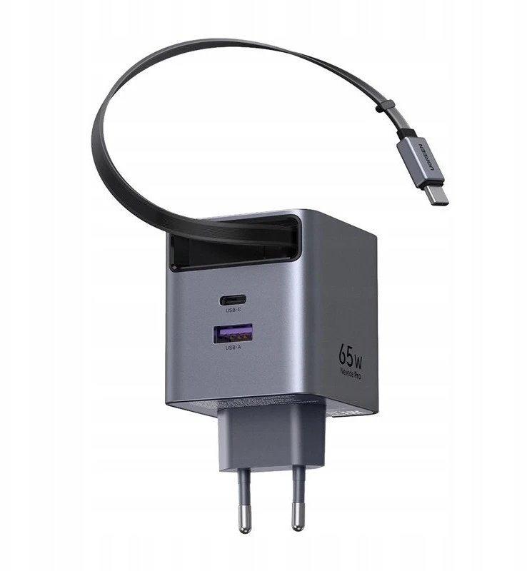 UGREEN Nexode 65W GaN įkroviklis su ištraukiamu USB-C laidu