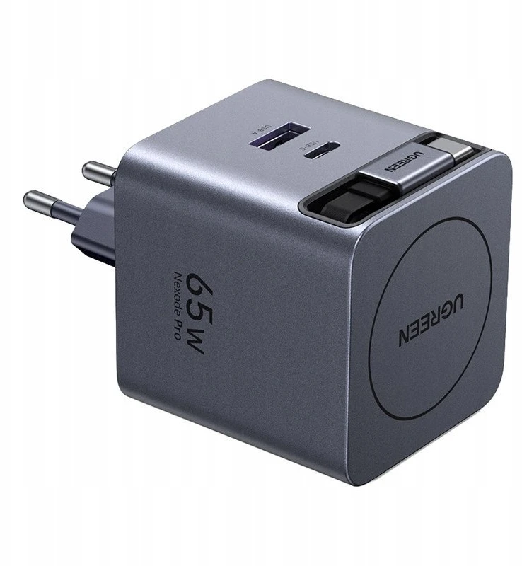 UGREEN Nexode 65W GaN įkroviklis su ištraukiamu USB-C laidu
