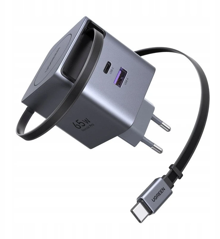 UGREEN Nexode 65W GaN įkroviklis su ištraukiamu USB-C laidu