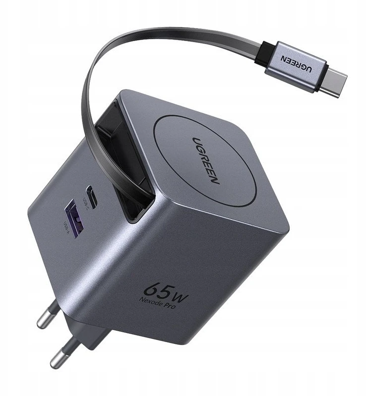 UGREEN Nexode 65W GaN įkroviklis su ištraukiamu USB-C laidu
