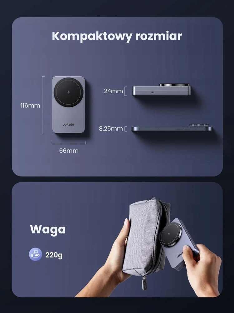 Įkroviklis indukcinė 2w1 Ugreen W528 do iPhone, AirPods, 20W (pilka)