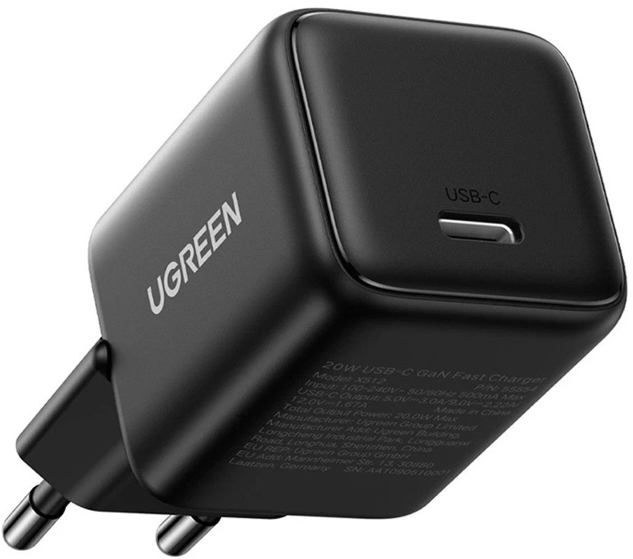 Ugreen X513 30W GaN Laidinis įkroviklis 1x USB-C + 1m USB-C Kabelis - juodos spalvos