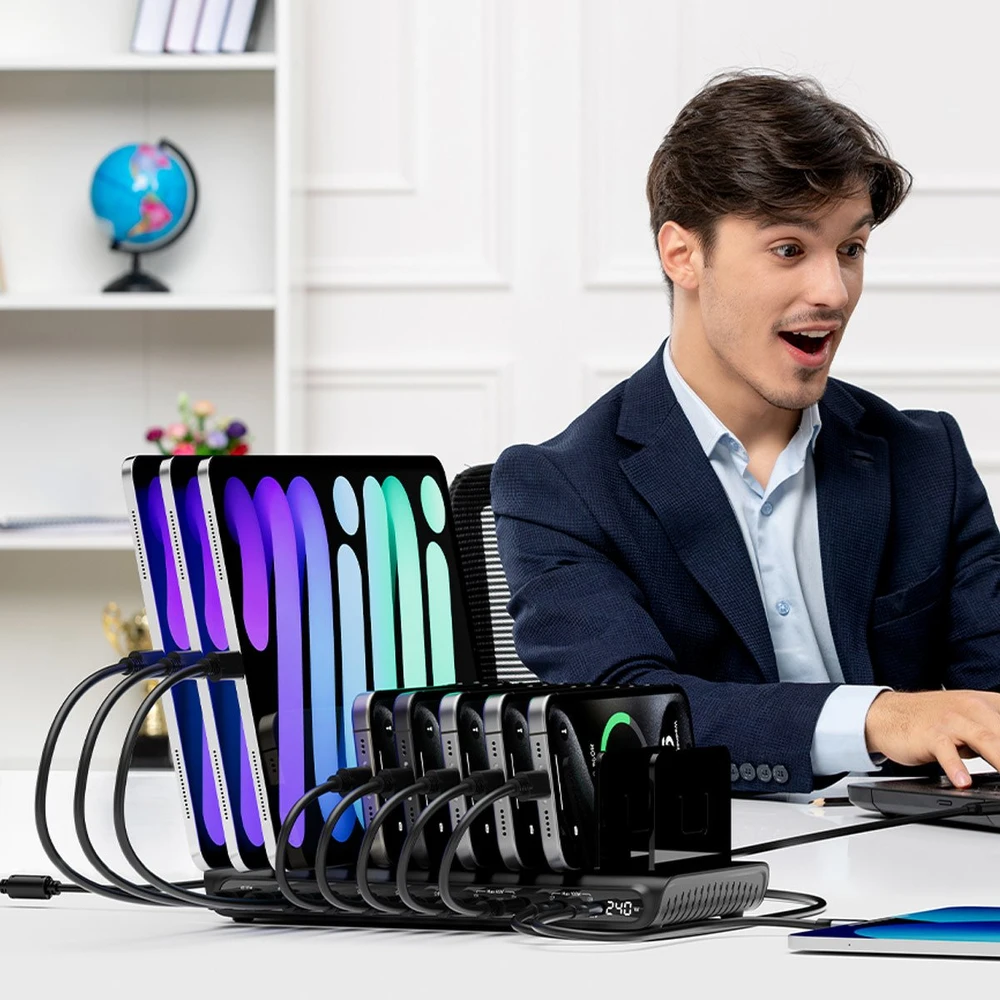 „Unitek“ 10 prievadų USB-C ir USB-A įkrovimo stotelė, 240 W