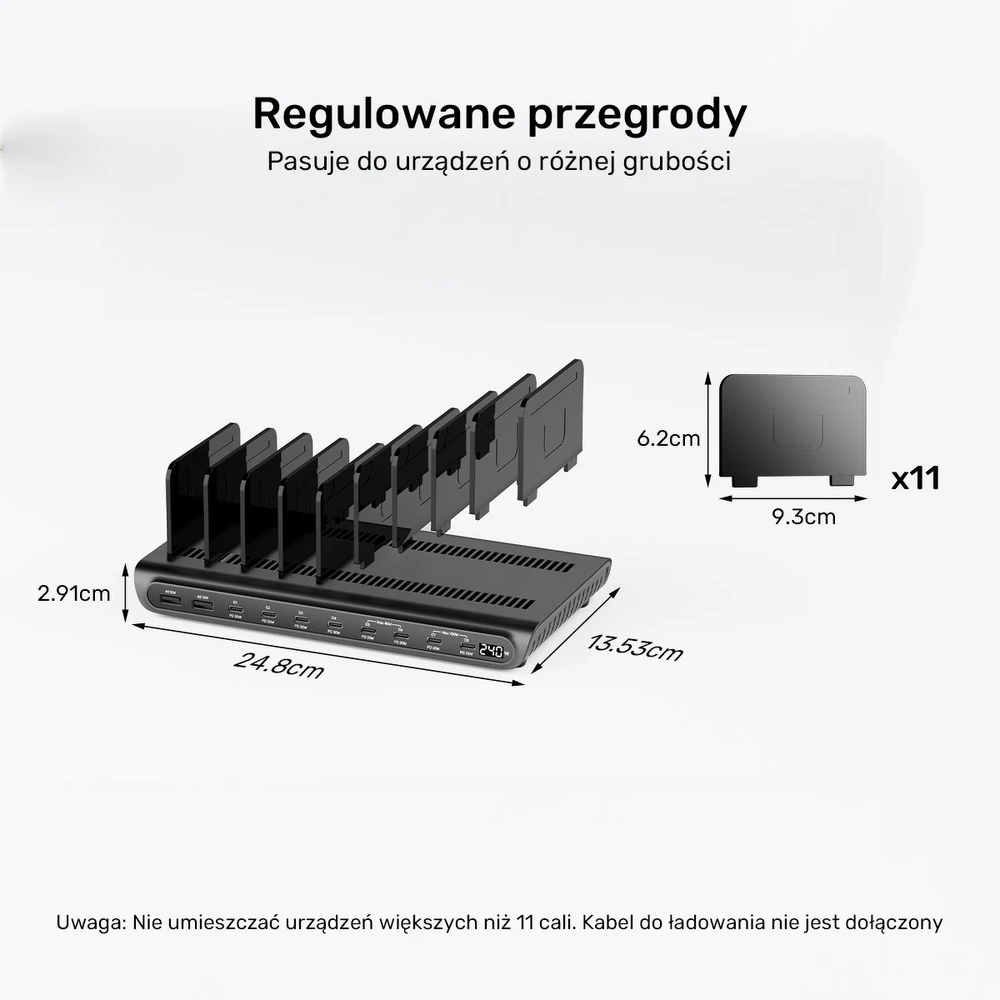 „Unitek“ 10 prievadų USB-C ir USB-A įkrovimo stotelė, 240 W