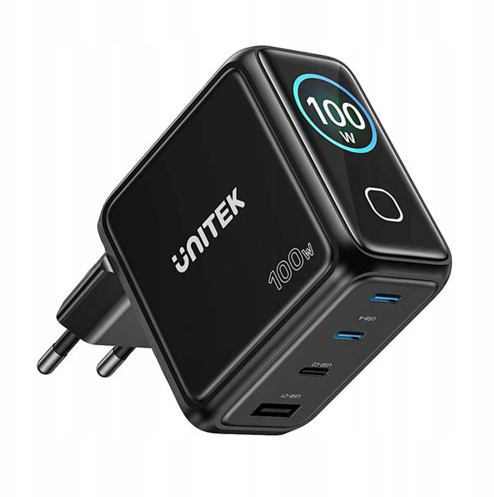 UNITEK GAN CHARGER WITH DISPLAY, 100W, 3xUSB-C