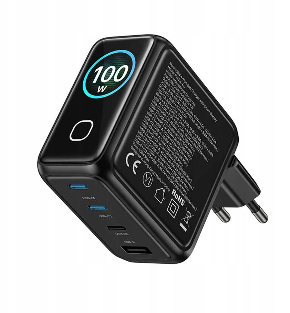 UNITEK GAN CHARGER WITH DISPLAY, 100W, 3xUSB-C