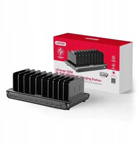 „Unitek“ išmanioji 10 prievadų USB-A/USB-C įkrovimo stotelė | 120 W | PD 3.0
