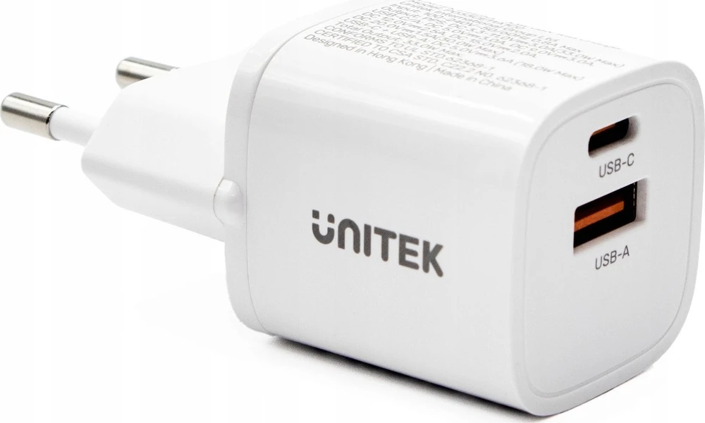 Unitek 1x USB-A 1x USB-C QC 33W balta