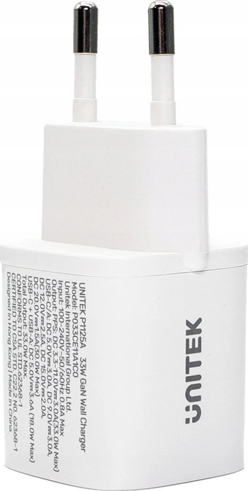 Unitek 1x USB-A 1x USB-C QC 33W balta